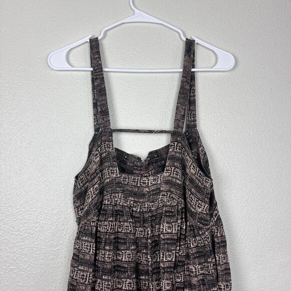 Free People Brown Black Printed Sleeveless Midi Dress Boho Open Back L - Picture 6 of 9